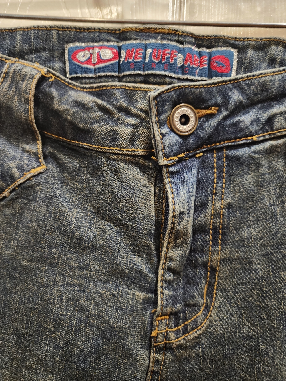 Women's Boot Cut/Flare Split Leg Jeans Blue Denim w/Gold Stitching, Size 5/6 - Picture 6 of 9